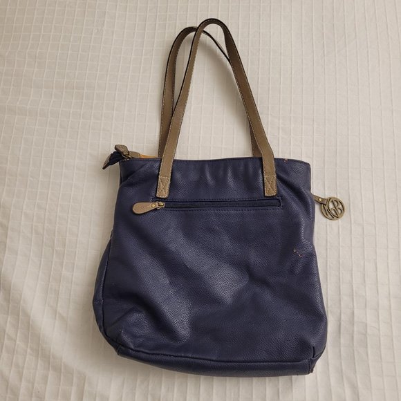 Tan and blue pleather satchel. - Picture 2 of 11